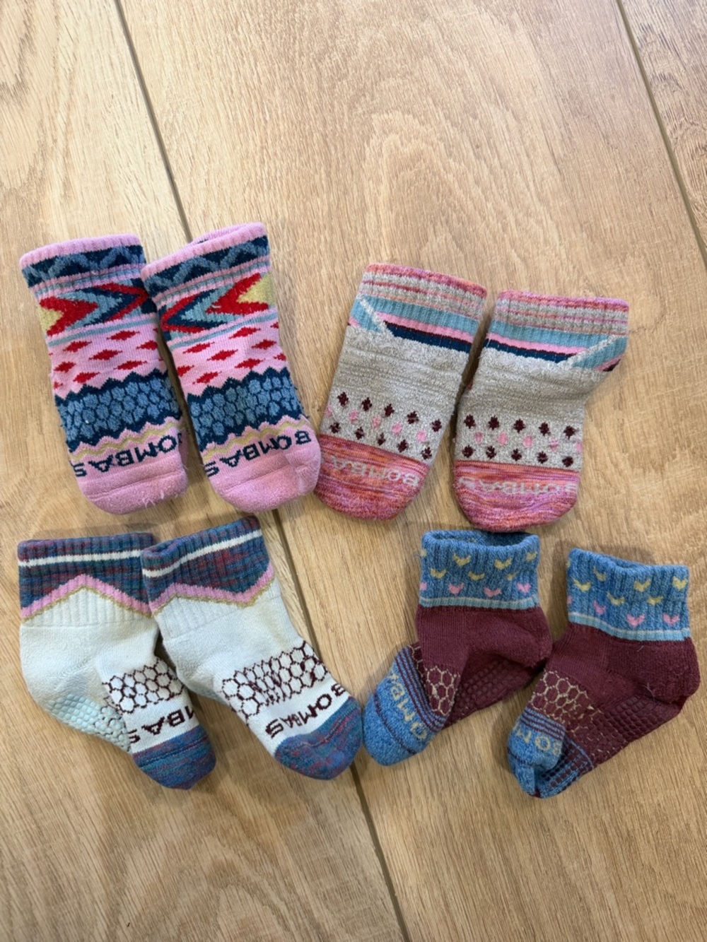 Bombas Kids Mixed Pattern Crew Socks - Pink, Blue, Cream, Burgundy